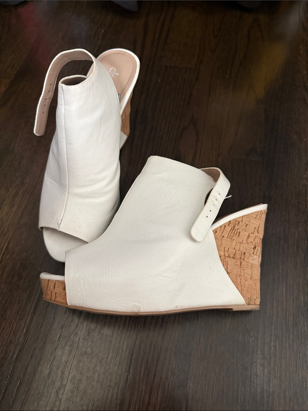 Charles By Charles David White Cork Wedge Slingback Peep-Toe Sandals